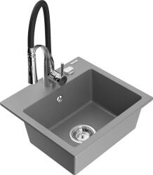 Mexen Milo, 1 kamrás gránit mosogató 435x410x171 mm és Aster mosogató csaptelep, szürke, 6505-71-73450-07 (6505-71-73450-07)