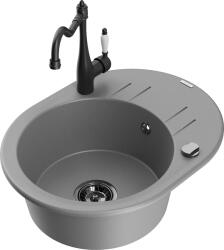 Mexen Kevin, gránit mosogató 586x458x190 mm, 1 kamrás és mosogató csaptelep Carla, szürke, 6517-71-670700-70-B (6517-71-670700-70-B)