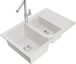 Mexen Gaspar, 1, 5 kamrás gránit mosogató 737x475x177 mm és Flora mosogató csaptelep, fehér, 6507-20-670401-00 (6507-20-670401-00)