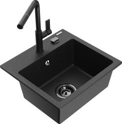 Mexen Milo, 1 kamrás gránit mosogató 435x410x171 mm és Flora mosogató csaptelep, fekete-ezüst metál, 6505-73-670401-70-B (6505-73-670401-70-B)
