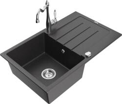 Mexen Bruno, gránit mosogató 795x495x200 mm, 1 kamrás és mosogató csaptelep Carla, fekete foltos, 6513-76-670700-00 (6513-76-670700-00)