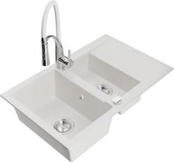 Mexen Gaspar, 1, 5 kamrás gránit mosogató 737x475x177 mm és Aster mosogató csaptelep, fehér, 6507-20-73450-02 (6507-20-73450-02)