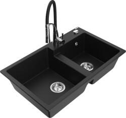 Mexen Tomas, 2 kamrás gránit mosogató 800x500x190 mm és Aster mosogató csaptelep, fekete, 6516-77-73450-07 (6516-77-73450-07)
