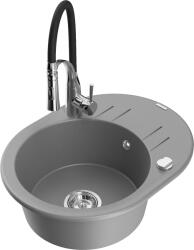 Mexen Kevin, 1 kamrás gránit mosogató 586x458x190 mm és Aster mosogató csaptelep, szürke, 6517-71-73450-07 (6517-71-73450-07)