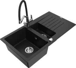 Mexen Matias, gránit mosogató 900x505x200 mm, 1, 5 kamrás és Duo mosogató csaptelep, fekete, 6502-77-671701-07 (6502-77-671701-07)