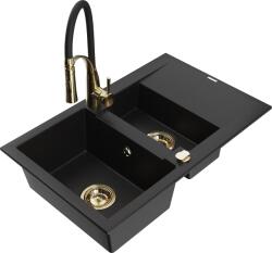 Mexen Gaspar, 1, 5 kamrás gránit mosogató 737x475x177 mm és Aster mosogató csaptelep, fekete, 6507-77-73450-57-G (6507-77-73450-57-G)