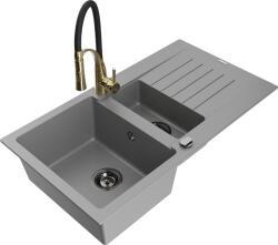Mexen Matias, gránit mosogató 900x505x200 mm, 1, 5 kamrás és Aster mosogató csaptelep, szürke, 6502-71-73450-57-B (6502-71-73450-57-B)