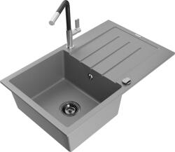 Mexen Bruno, 1 kamrás gránit mosogató 795x495x200 mm és Flora mosogató csaptelep, szürke, 6513-71-670401-07-B (6513-71-670401-07-B)