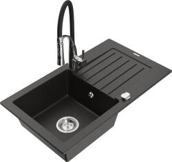 Mexen Pablo, 1 kamrás gránit mosogató 752x436x161 mm és Aster mosogató csaptelep, fekete-arany metál, 6510-75-73450-07 (6510-75-73450-07)
