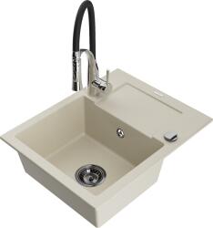 Mexen Enzo, 1 kamrás gránit mosogató 576x465x174 mm és Aster mosogató csaptelep, bézs, 6506-69-73450-07-B (6506-69-73450-07-B)