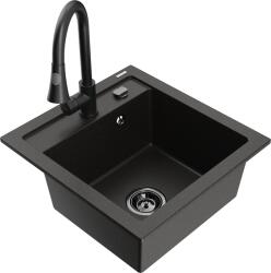 Mexen Vito, 1 kamrás gránit mosogató 490x520x210 mm és Elia mosogató csaptelep, fekete-arany metál, 6503-75-670101-70-B (6503-75-670101-70-B)