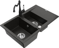 Mexen Gaspar, gránit mosogató 752x436x161 mm, 1, 5 kamrás és Carla mosogató csaptelep, fekete-arany metál, 6507-75-670700-70 (6507-75-670700-70)