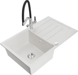 Mexen Bruno, 1 kamrás gránit mosogató 795x495x200 mm és Duo mosogató csaptelep, fehér, 6513-20-671701-07 (6513-20-671701-07)