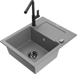 Mexen Enzo, 1 kamrás gránit mosogató 576x465x174 mm és Flora mosogató csaptelep, szürke, 6506-71-670401-70-B (6506-71-670401-70-B)
