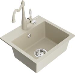 Mexen Milo, gránit mosogató 435x410x171 mm, 1 kamrás és mosogató csaptelep Carla, bézs, 6505-69-670700-69 (6505-69-670700-69)