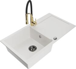Mexen Leo, gránit mosogató 900x500x190 mm, 1 kamrás és Aster mosogató csaptelep, fehér, 6501-20-73450-57-B (6501-20-73450-57-B)