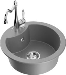 Mexen Diego, gránit mosogató 488x488x167 mm, 1 kamrás és mosogató csaptelep Carla, szürke, 6512-71-670700-00 (6512-71-670700-00)