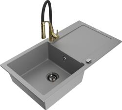 Mexen Leo, gránit mosogató 900x500x190 mm, 1 kamrás és Aster mosogató csaptelep, szürke, 6501-71-73450-57-B (6501-71-73450-57-B)