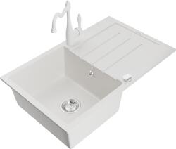 Mexen Bruno, gránit mosogató 795x495x200 mm, 1 kamrás és mosogató csaptelep Carla, fehér, 6513-20-670700-20 (6513-20-670700-20)
