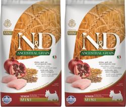 Farmina N&D Ancestral Grain Dog Chicken, Spelt, Oats and Pomegranate Senior Mini 2 x 2.5 kg hrana caini senior talie mica, cu pui si ovaz