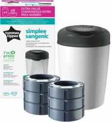 Tommee Tippee Sangenic Simplee pelenka kosár + 6 × kazetta, szürke