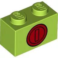 LEGO® 3004pb213c34 - LEGO lime zöld kocka 1 x 2 méretű, piros érme mintával (3004pb213c34)