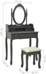vidaXL szürke császárfa fésülködőasztal-szett ülőkével 75x69x140 cm (289317) - pepita