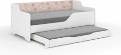  LILU pat pentru copii cu laterale laminate 160x80cm cu saltea și spațiu de depozitare lenjerie de pat extensibil, cu saltea de 140x70 cm - maci