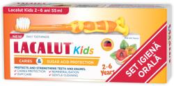 Lacalut Kids promóciós csomag: fogkrém 2-6 éves fogszuvasodás és cukor elleni védelem 55 ml + fogkefe