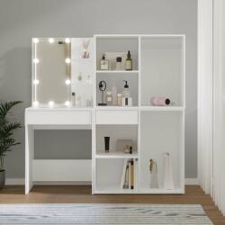 vidaXL fehér szerelt fa fésülködőasztal LED-ekkel és 2 szekrénnyel (3082026) - pepita