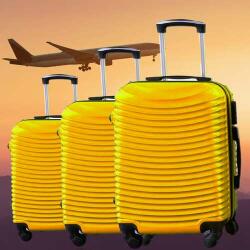  Merev falú utazó bőrönd szett, 3 db-os, 4 kerekű- citromsárga (PD-3271)