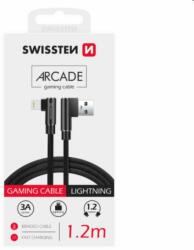 SWISSTEN Adatkábel Swissten USB/LIGHTNING textil, gyorstöltés támogatással, fekete (71527700)