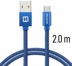 SWISSTEN Adatkábel Swissten textil Micro-USB konnektorral, gyorstöltés támogatással, kék (71522308)