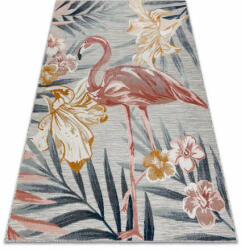 My carpet company kft Szőnyeg BOTANIC 65263 Flamingó, virágok lapos szőtt - szürke 137x190 cm (D1014)