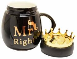 Pufo Mr Right kerámia bögre fedővel, kávéhoz vagy teához, 500 ml, (Pufo2426negru)