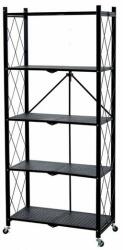 Magic home Raft depozitare, MagicHome, metalic, pliabil, pe roti, 5 polite, negru, max 250 kg, 72x34x163 cm (2211633) Raft