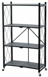 Magic home Raft depozitare, MagicHome, metalic, pliabil, pe roti, 4 polite, negru, max 200 kg, 72x34x127 cm (2211632) Raft