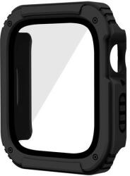 Apple Watch 1-3 (38 mm), Műanyag védőkeret, kijelzővédő üveggel, közepesen ütésálló, szíj nélkül, fekete - tok-shop