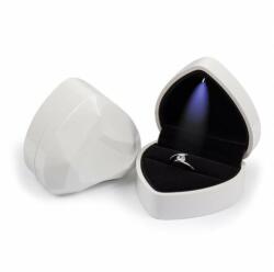 Ékszerkirály Prémium, szív alakú ékszerdoboz gyűrűnek, LED világítással, Fehér (LBOX010)