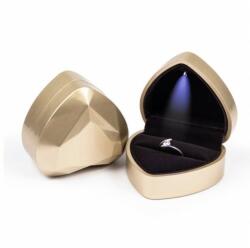 Ékszerkirály Prémium, szív alakú ékszerdoboz gyűrűnek, LED világítással Aranyszín (LBOX014)