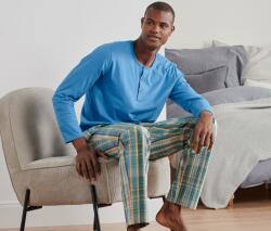 Tchibo Férfi pizsama, szövött, kockás/kék Kék felsőrész Kék-sötétzöld-sárga-szürke kockás nadrág L