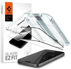 Spigen EZ FIT HD képernyővédő üveg 2db (2.5D, tokbarát, ultravékony, 0.2mm, 9H + segédkeret) FEKETE Apple iPhone 15 Pro (AGL06893)
