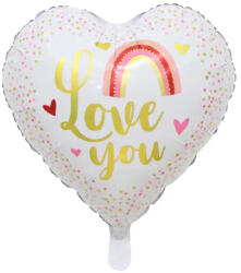 Mezőfi Team Kft Fólia lufi, szív, I love You, fehér, pink szivárványos, 45 cm