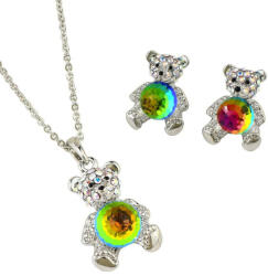  Platinával bevont maci szett szivárvány színű gömb alakú Swarovski kristállyal (0491. ) (G100135E12Y-G300384E12Y)