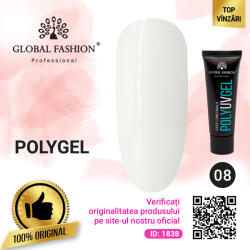 Global Fashion Polygel constructie unghii, Global Fashion, 30 g, alb, 08