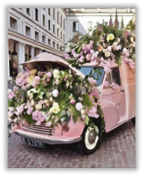  Rózsaszín autó virágokkal - számfestő készlet