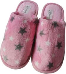 Papuci de casa dama pufosi, roz cu stele