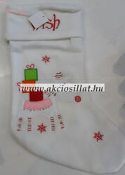  Mikulás zsák textil fehér alapon rénszarvas ajándékokkal 42 cm
