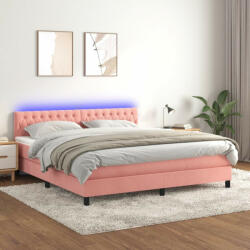 vidaXL rózsaszín bársony rugós és LED-es ágy matraccal 180x200 cm (3134602) - balena