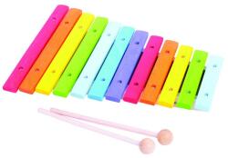 Bigjigs Toys Xilofon din lemn, bete din lemn, clape metalice, viu colorat (BJ660) Instrument muzical de jucarie
